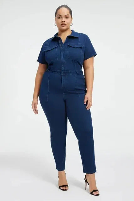 Turn down Collar One Piece Women Solid Short Sleeve Tight High Waist Overalls Slim Fit Casual Rompers 2023 Long Pants Jumpsuits