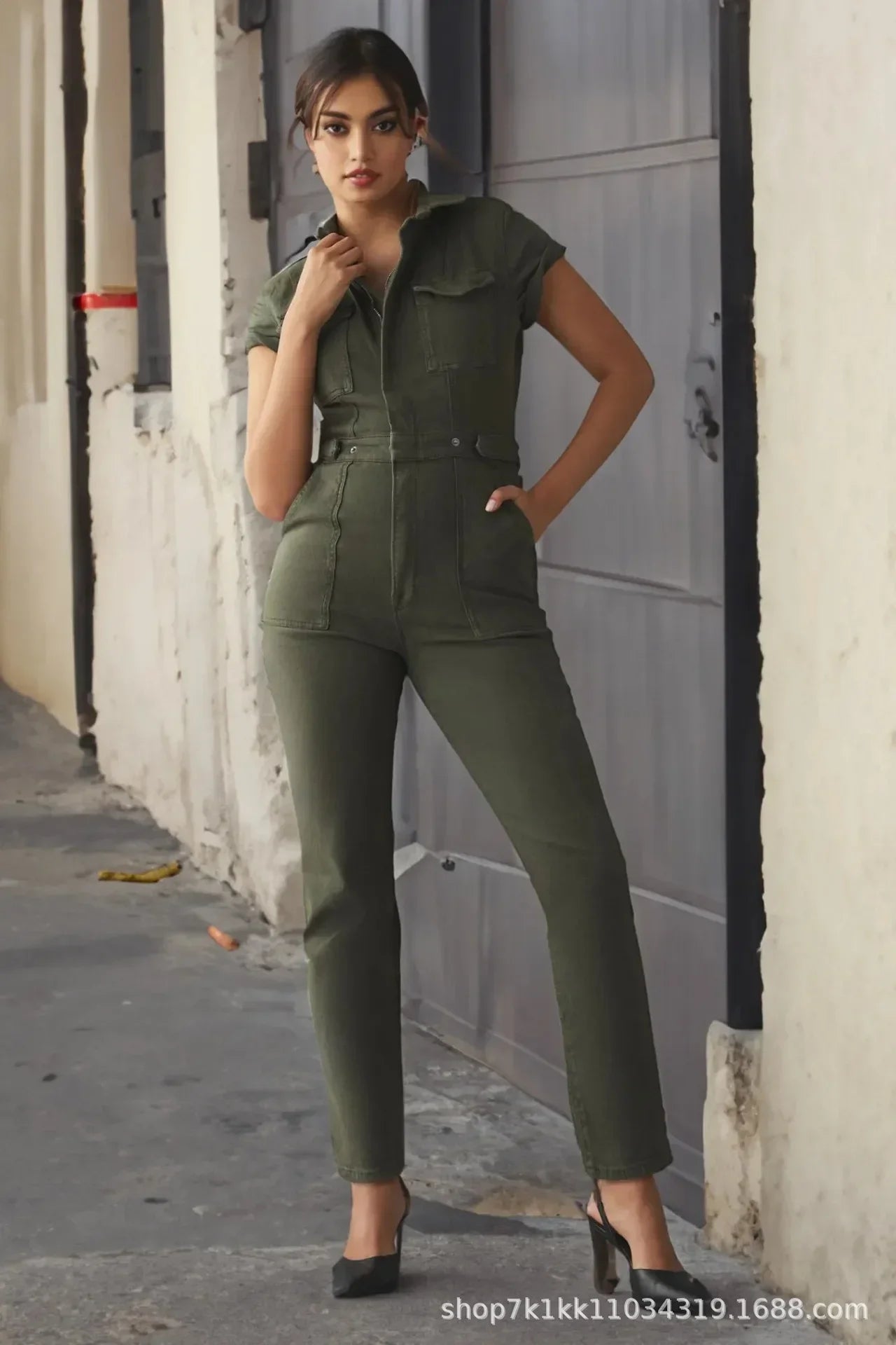 Turn down Collar One Piece Women Solid Short Sleeve Tight High Waist Overalls Slim Fit Casual Rompers 2023 Long Pants Jumpsuits